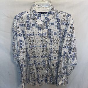 Tommy Bahama Men’s Dress Shirt Size XL Blue White Geometric Going Out Party